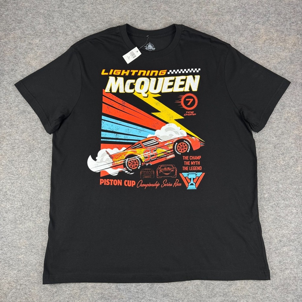 Disney Parks Lightning McQueen T-Shirt Tee Cotton Black Mens XL